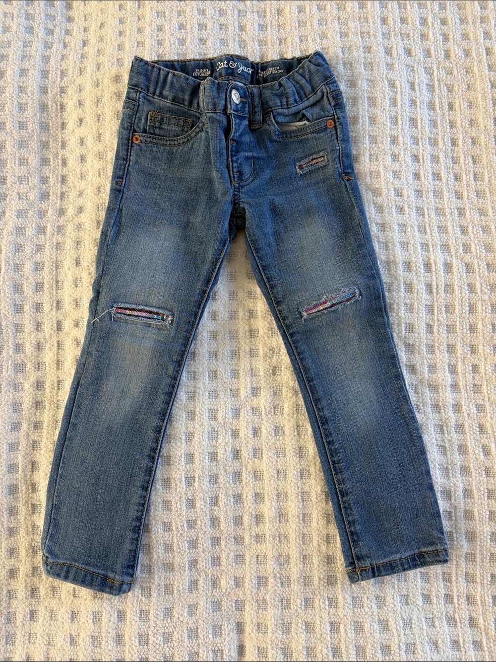 Cat & Jack Blue Girls' Distressed Stretch Denim Jeans